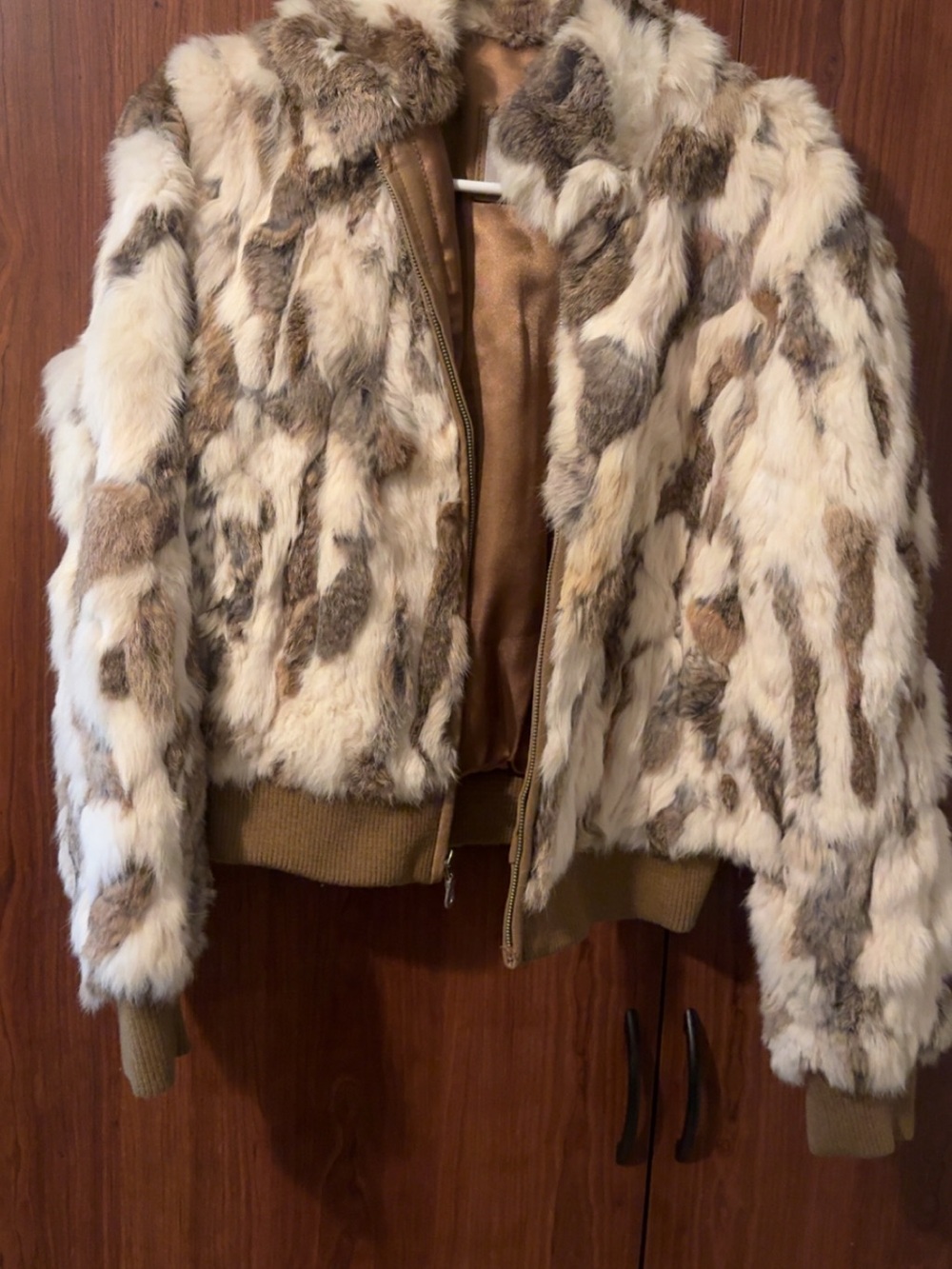 Wilsons Leather Cream & Brown Faux Fur Bomber Jacket
